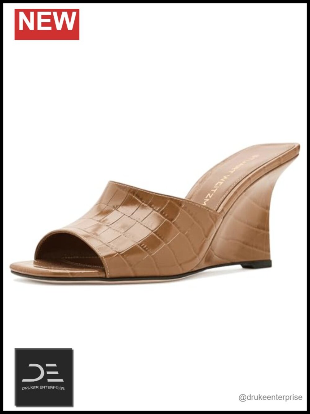 Leather Wedge Mule Sandals Slip On Open Toe Square